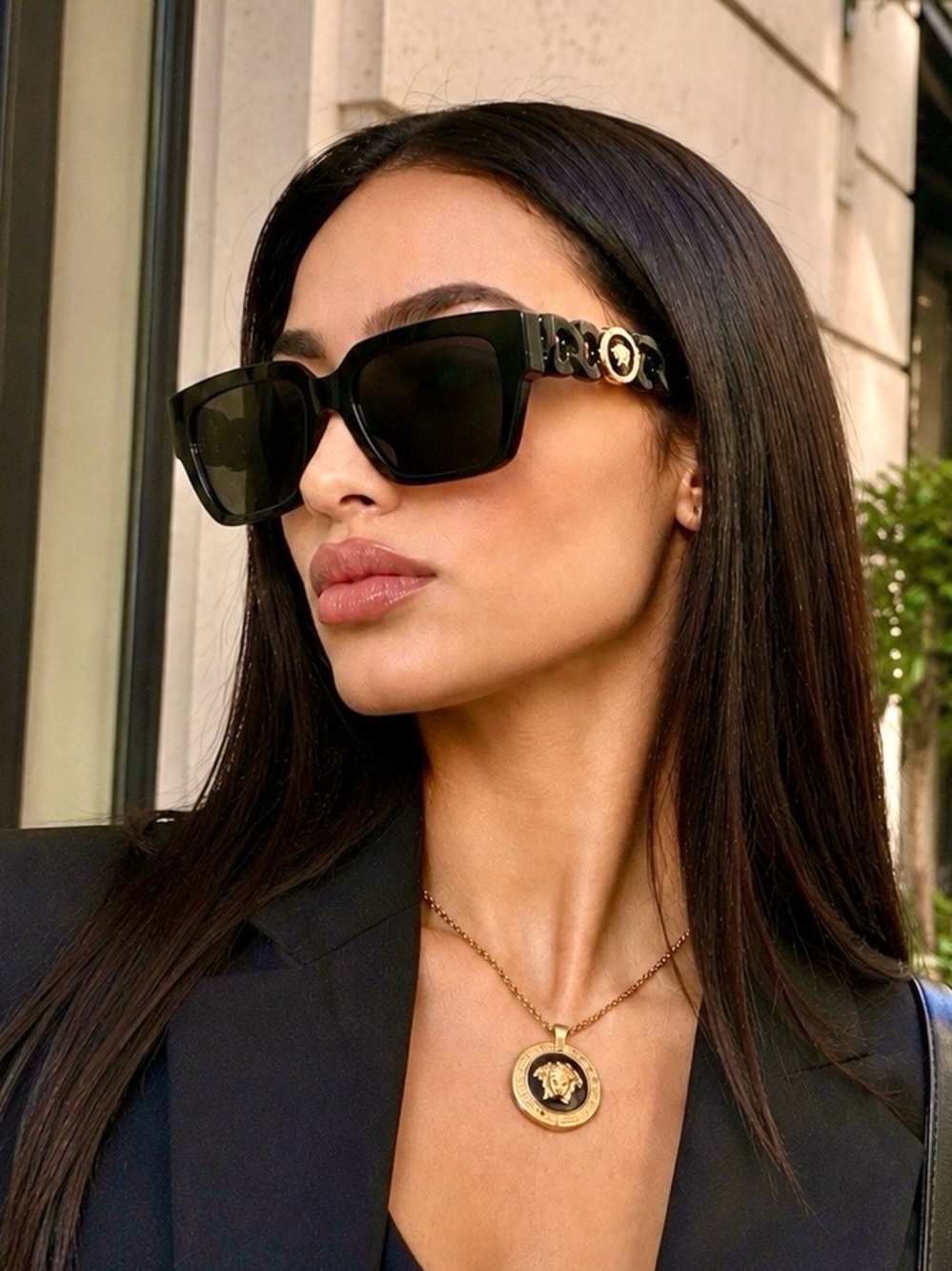 NWT Versace Black Square Frame Medusa Motif Sunglasses New in Box NIB Authentic